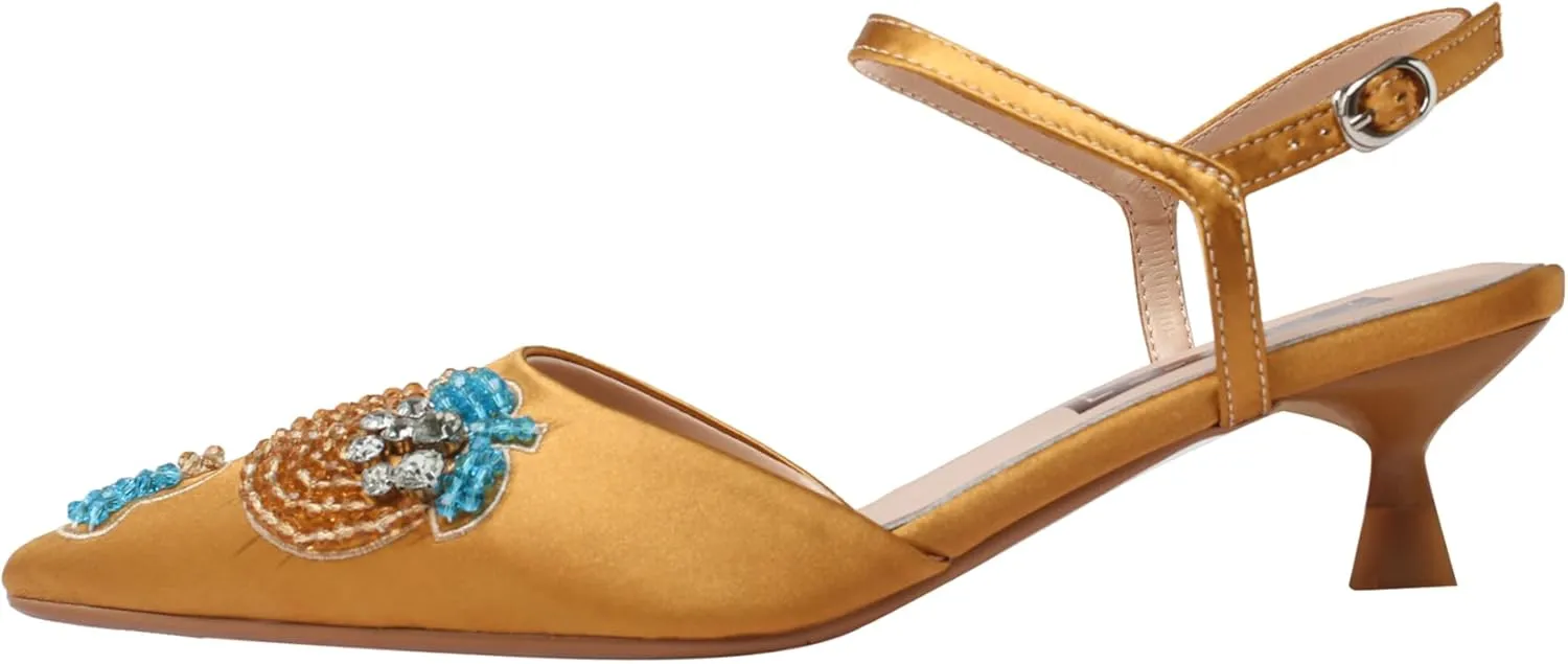 Women’s Silk Pointed-Toe Sandals 1.8Inch Stiletto Heels Handmade Embroidery Elegant Stylish