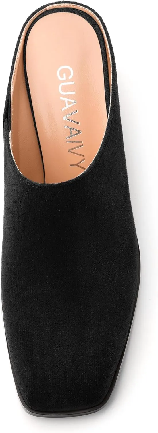 Women's Slide Sandals, Square Closed Toe Chunky Heeled Sandals, Comfort Slip On Fashion Solid Suede Mules Sandals for Women