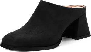 Women's Slide Sandals, Square Closed Toe Chunky Heeled Sandals, Comfort Slip On Fashion Solid Suede Mules Sandals for Women
