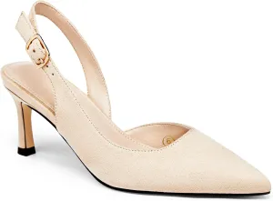 Womens Slingback Heels Low Kitten Pumps Pointed Toe Stiletto Elegant Office Dress Shoes