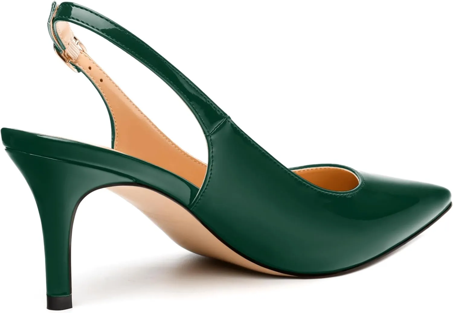 Women's Slingback Pumps, Pointed Toe Buckle Mid Stiletto Heel, Fashion Solid Patent High Heel Shoes for Women
