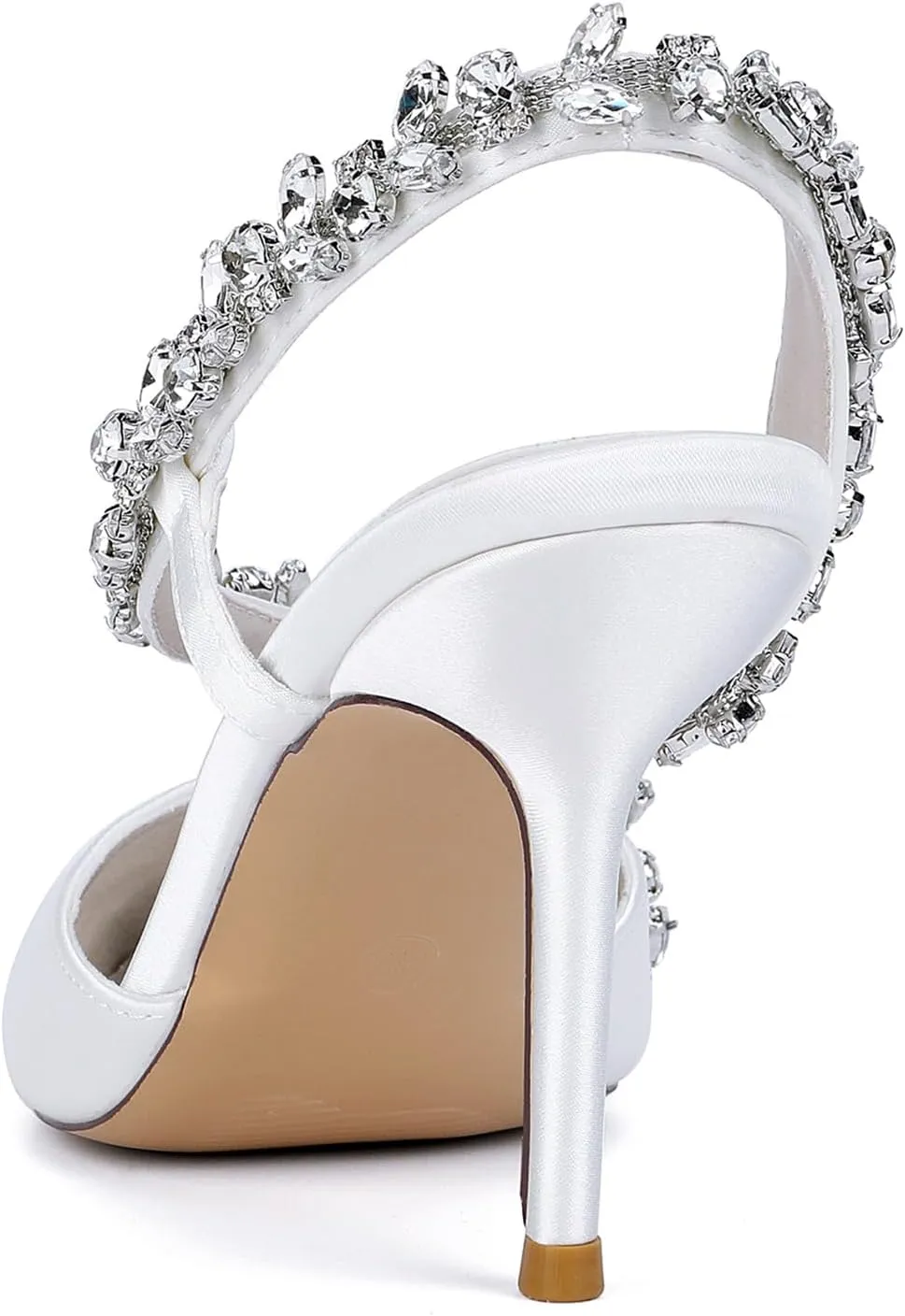 Women's Slingback Wedding Dress Shoes Slip-On High Heels Sandals Satin Pointed Toe Rhinestones S Strap Bridal Shoes