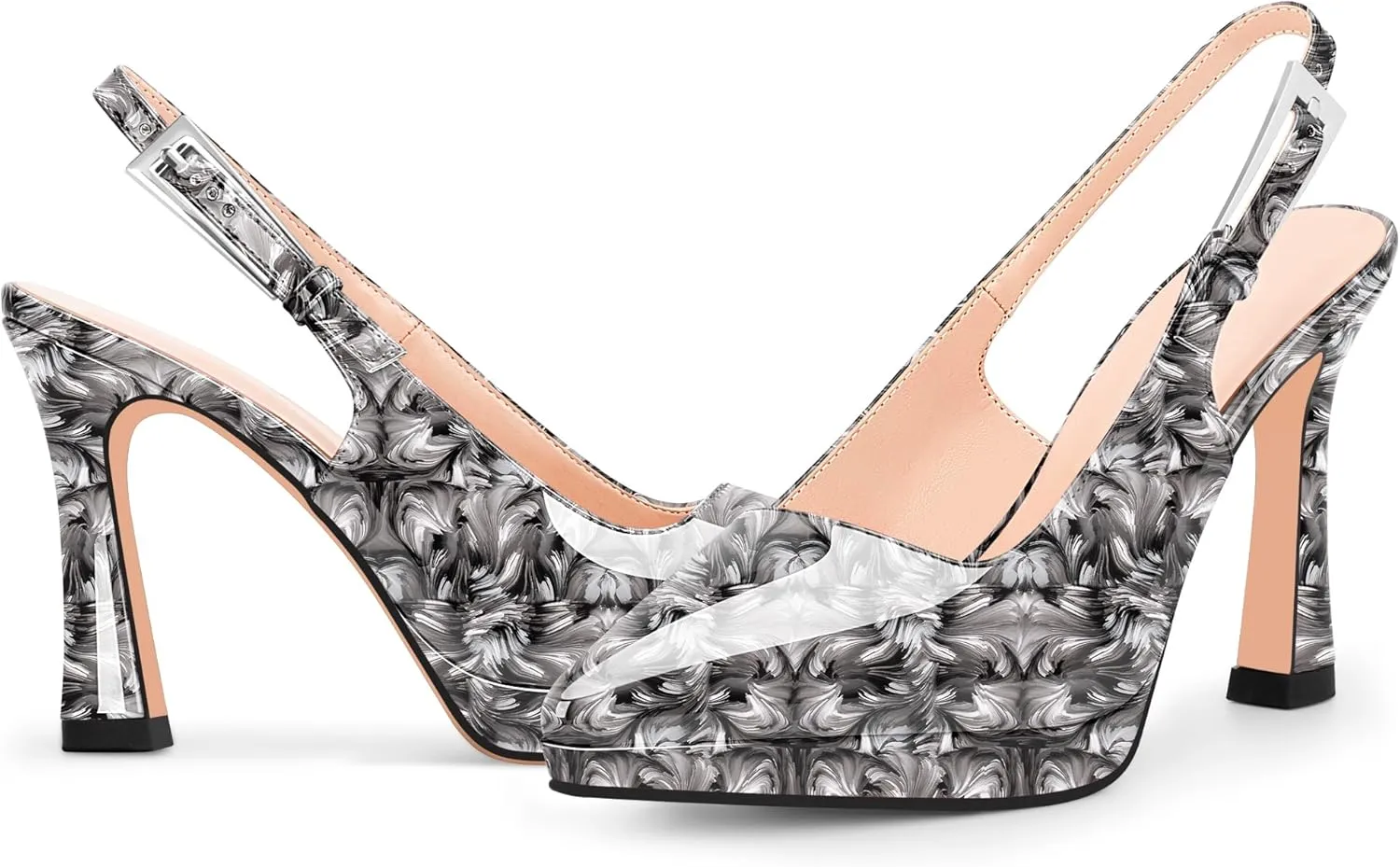 Women's Slingbacks High Heel Platform Pumps Pointed Toe Buckle Strap Dress Shoes