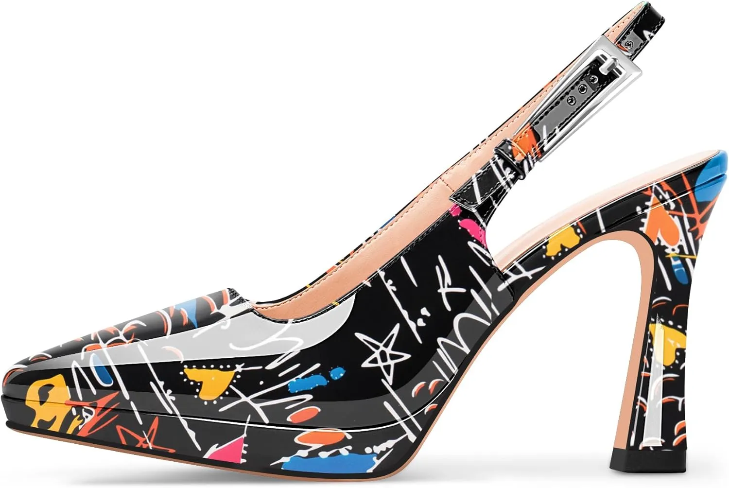 Women's Slingbacks High Heel Platform Pumps Pointed Toe Buckle Strap Dress Shoes