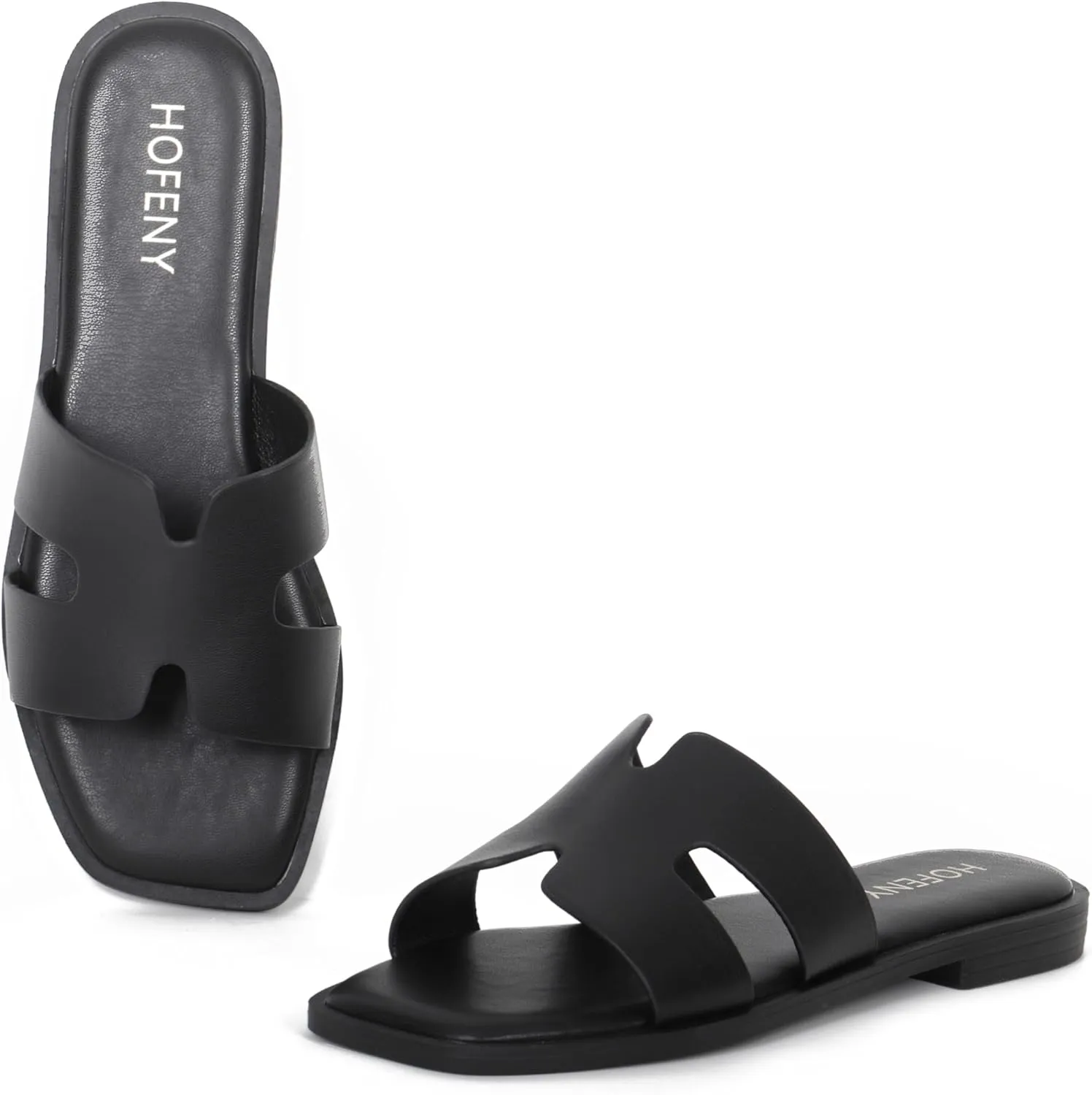 Womens Slip On Flat Sandals Soft Leather Open Toe Slide for Summer Dressy