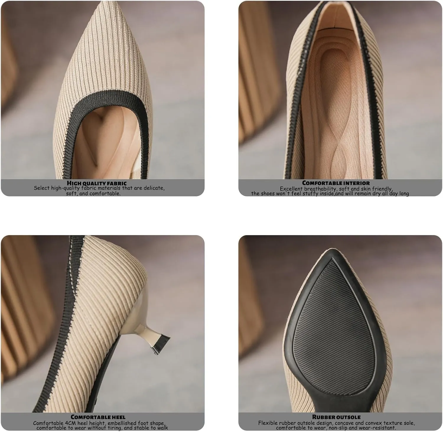 Women'S Slip On Kitten Heel Formal Dress Shoes,Pointed Toe Knitted Foldable Comfortable Work Office Pumps