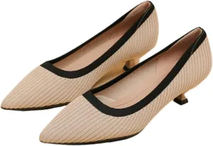 Women'S Slip On Kitten Heel Formal Dress Shoes,Pointed Toe Knitted Foldable Comfortable Work Office Pumps