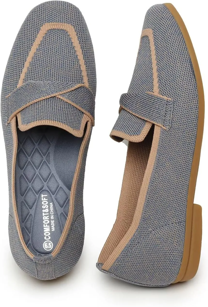 Women's Slip-on Loafer Soft Flats Comfort Knit Walking Office Work Penny Driving Dress Shoes