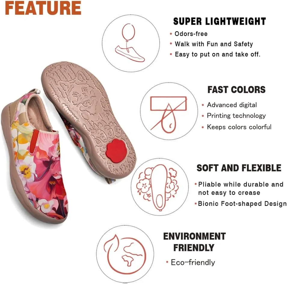 Women's Slip On Sneakers Casual Loafers Microfiber Art Painted Comfort Soft Walking Shoes Colorful Flowers