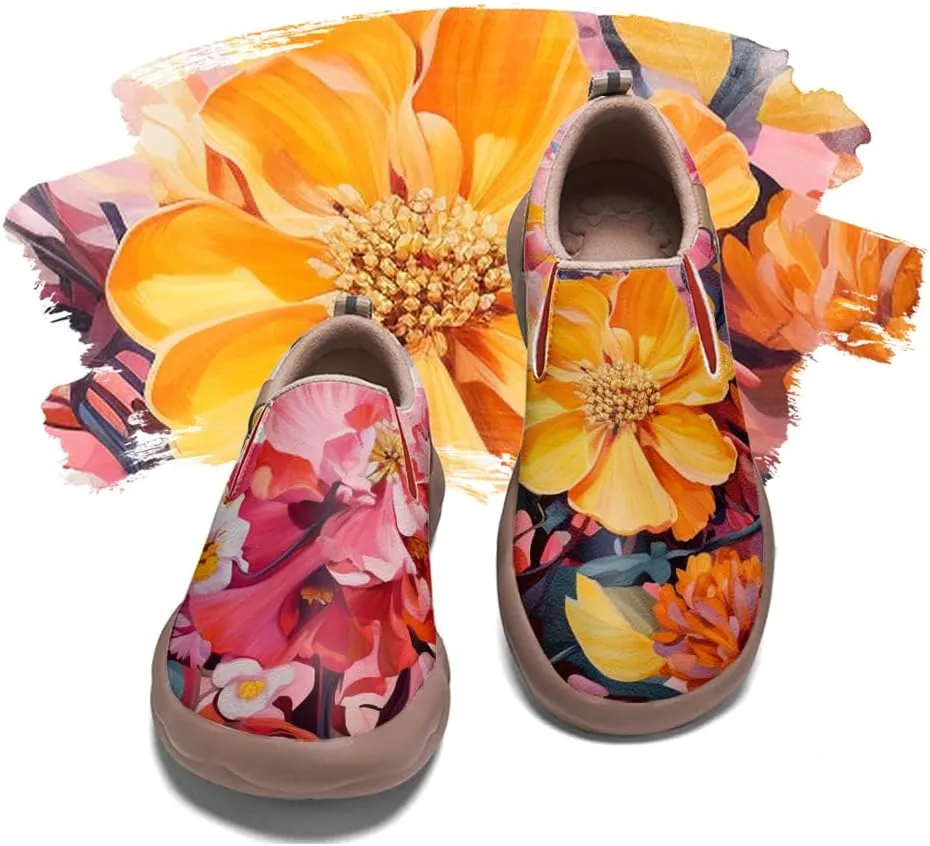 Women's Slip On Sneakers Casual Loafers Microfiber Art Painted Comfort Soft Walking Shoes Colorful Flowers