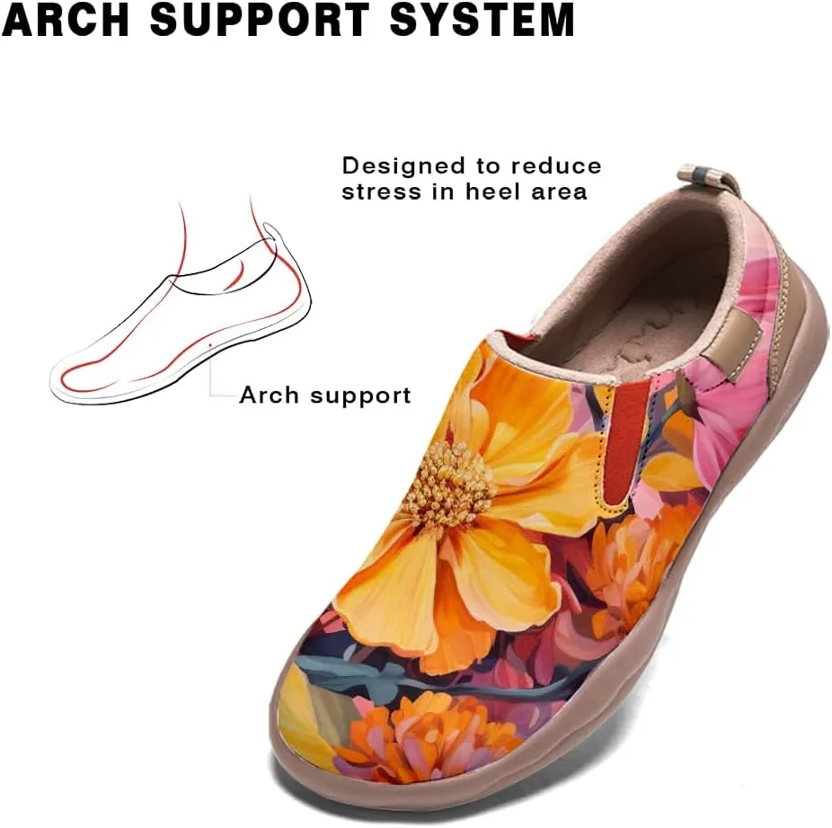 Women's Slip On Sneakers Casual Loafers Microfiber Art Painted Comfort Soft Walking Shoes Colorful Flowers