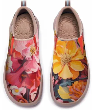 Women's Slip On Sneakers Casual Loafers Microfiber Art Painted Comfort Soft Walking Shoes Colorful Flowers