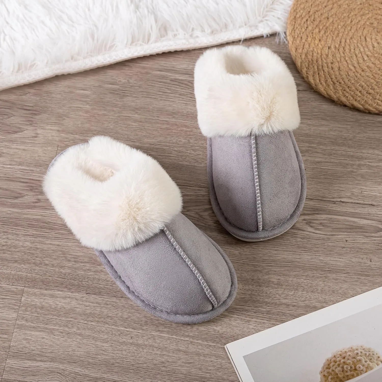 Womens Slipper Memory Foam Fluffy Soft Warm Slip On Anti-Skid House Slippers,Cozy Plush for Indoor Outdoor