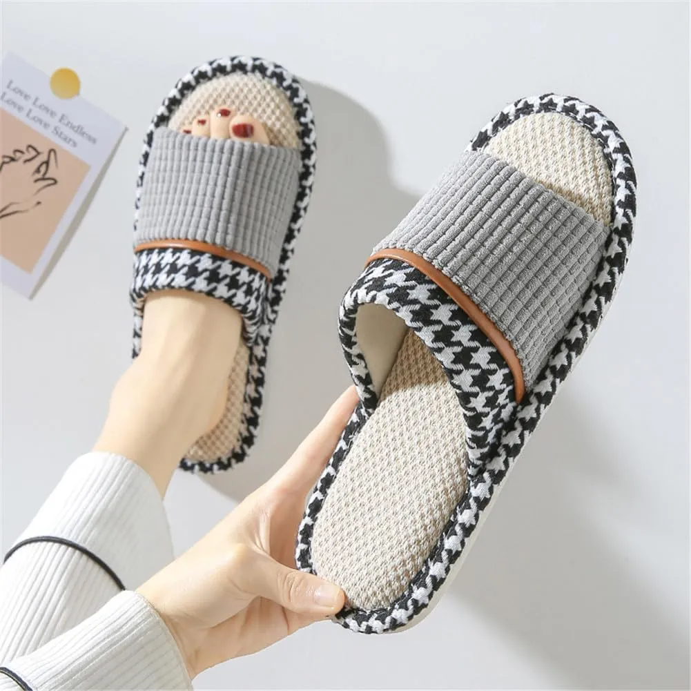 Womens Slippers House Slippers Soft Linen House Shoes Slippers Breathable Home Shoes Memory Foam Slippers Open Toe Bedroom Slippers Washable Slippers for Men indoor