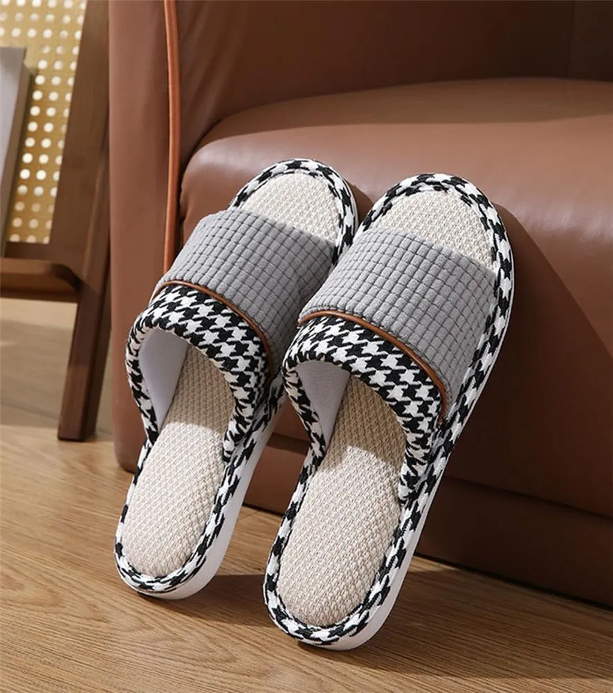 Womens Slippers House Slippers Soft Linen House Shoes Slippers Breathable Home Shoes Memory Foam Slippers Open Toe Bedroom Slippers Washable Slippers for Men indoor