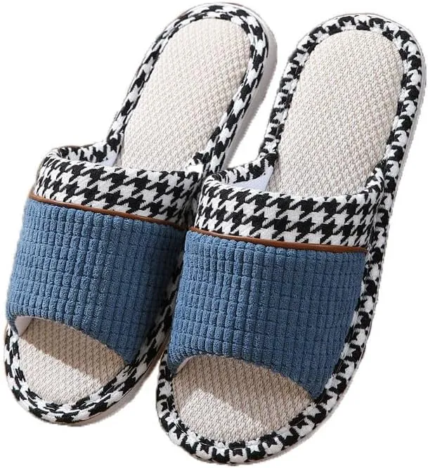 Womens Slippers House Slippers Soft Linen House Shoes Slippers Breathable Home Shoes Memory Foam Slippers Open Toe Bedroom Slippers Washable Slippers for Men indoor