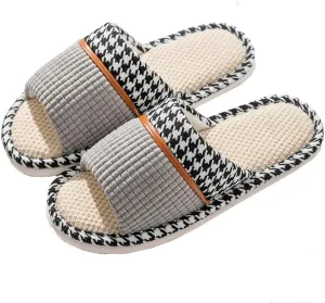 Womens Slippers House Slippers Soft Linen House Shoes Slippers Breathable Home Shoes Memory Foam Slippers Open Toe Bedroom Slippers Washable Slippers for Men indoor