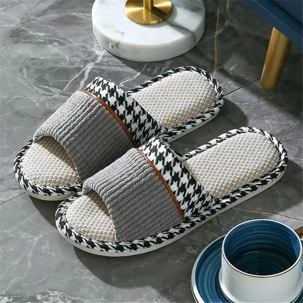 Womens Slippers House Slippers Soft Linen House Shoes Slippers Breathable Home Shoes Memory Foam Slippers Open Toe Bedroom Slippers Washable Slippers for Men indoor