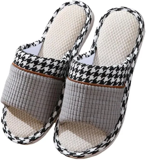 Womens Slippers House Slippers Soft Linen House Shoes Slippers Breathable Home Shoes Memory Foam Slippers Open Toe Bedroom Slippers Washable Slippers for Men indoor