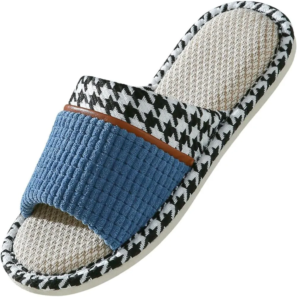 Womens Slippers House Slippers Soft Linen House Shoes Slippers Breathable Home Shoes Memory Foam Slippers Open Toe Bedroom Slippers Washable Slippers for Men indoor