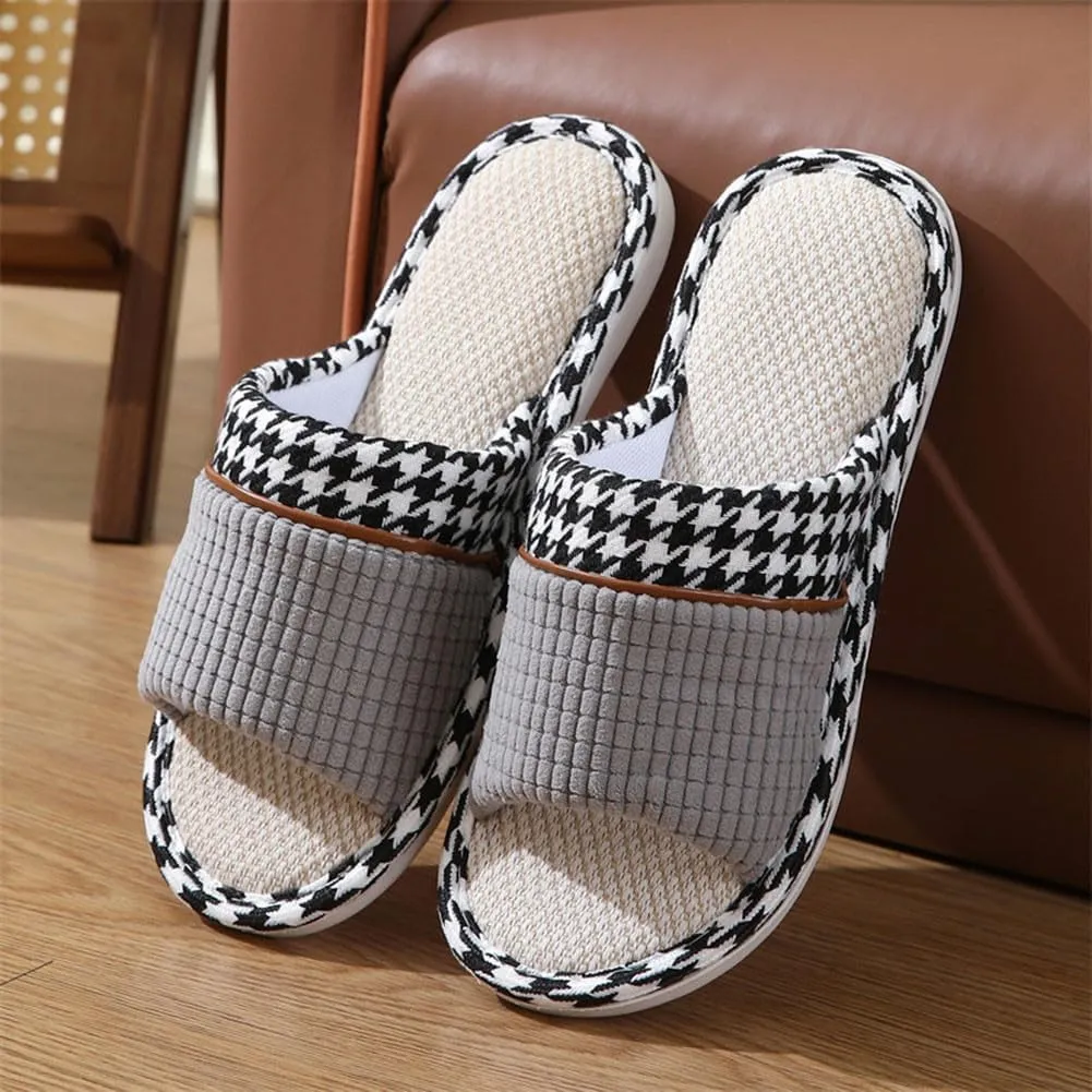 Womens Slippers House Slippers Soft Linen House Shoes Slippers Breathable Home Shoes Memory Foam Slippers Open Toe Bedroom Slippers Washable Slippers for Men indoor