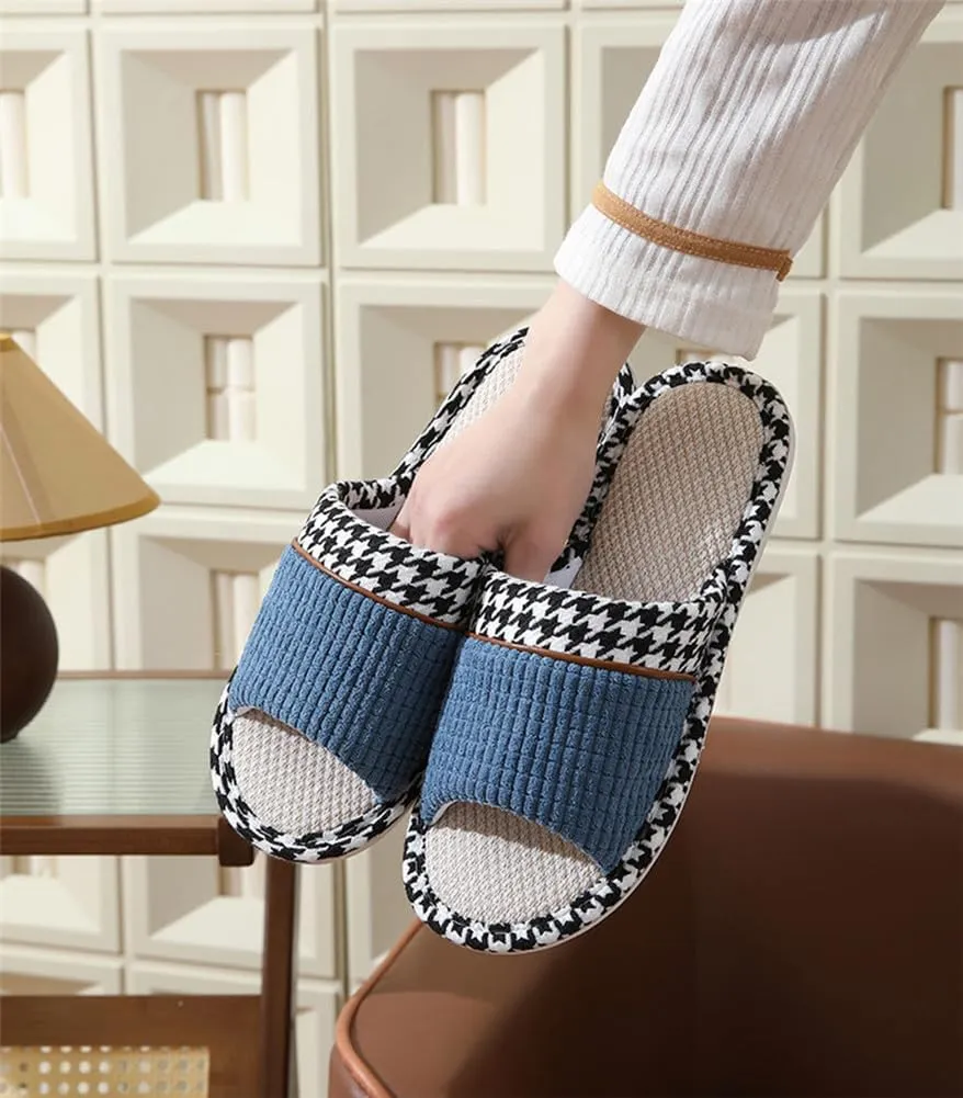Womens Slippers House Slippers Soft Linen House Shoes Slippers Breathable Home Shoes Memory Foam Slippers Open Toe Bedroom Slippers Washable Slippers for Men indoor