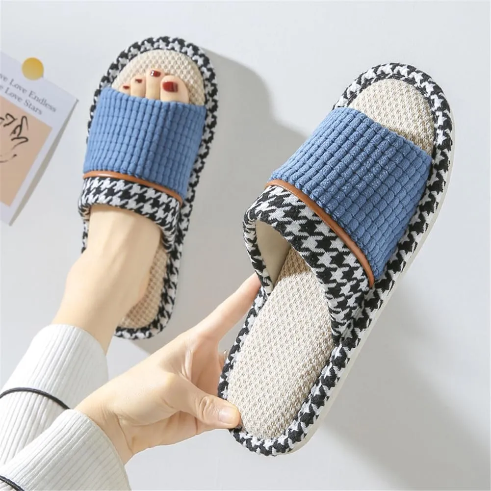 Womens Slippers House Slippers Soft Linen House Shoes Slippers Breathable Home Shoes Memory Foam Slippers Open Toe Bedroom Slippers Washable Slippers for Men indoor