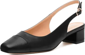 Womens Sqaure Toe Block Heel Slingback Pumps