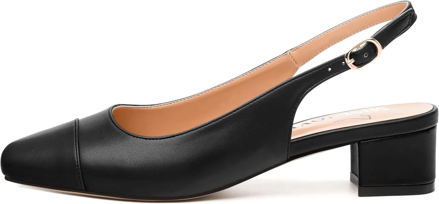Womens Sqaure Toe Block Heel Slingback Pumps