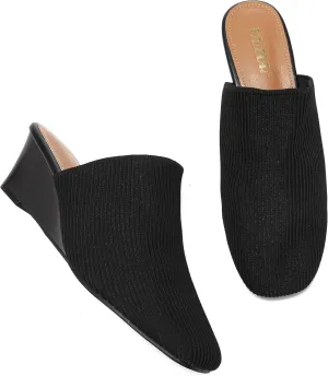 Womens Stacked Heel Wedges Knitted Heeled Mules,Ladies High Heel Slip on Comfortable Trendy Dressy Casual Fancy Holiday Going Out Everyday Crochet Elegant Shoe