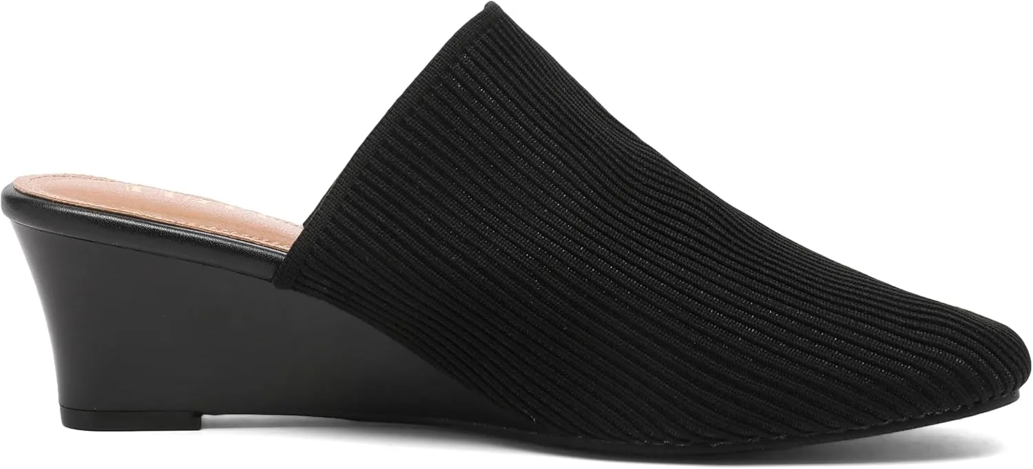 Womens Stacked Heel Wedges Knitted Heeled Mules,Ladies High Heel Slip on Comfortable Trendy Dressy Casual Fancy Holiday Going Out Everyday Crochet Elegant Shoe