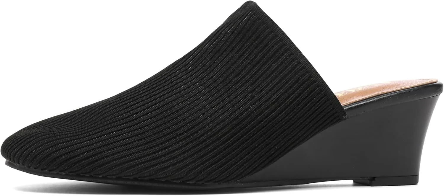 Womens Stacked Heel Wedges Knitted Heeled Mules,Ladies High Heel Slip on Comfortable Trendy Dressy Casual Fancy Holiday Going Out Everyday Crochet Elegant Shoe