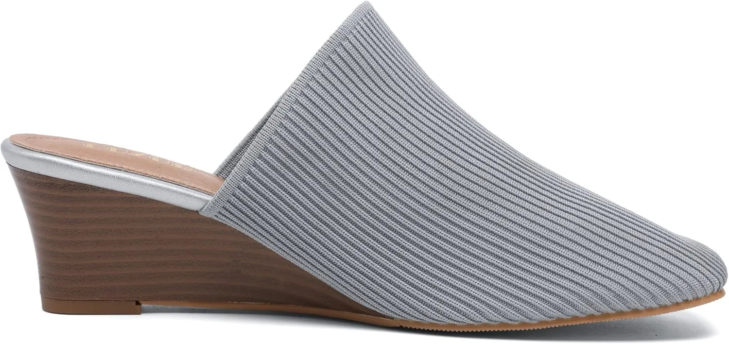 Womens Stacked Heel Wedges Knitted Heeled Mules,Ladies High Heel Slip on Comfortable Trendy Dressy Casual Fancy Holiday Going Out Everyday Crochet Elegant Shoe
