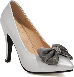 Women's Stiletto Pointed Toe Pumps Classic Party Wedding High Heel Dress Shoes with Rhinestone Bow