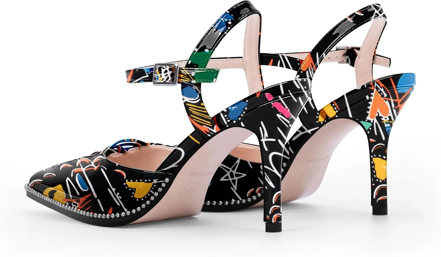 Women's Stilettos High Heel Ankle Strap Pumps Hollow Out Pointed Toe Bead Dress Shoes