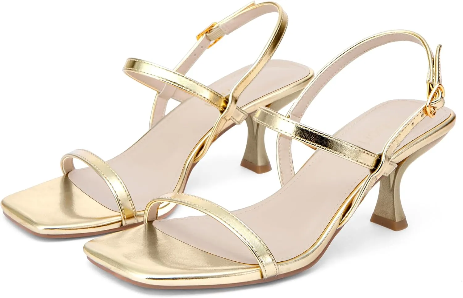 Women's Strappy Kitten Heel Sandals Square Open Toe Low Heel Buckle Ankle Strap Comfortable Fashion Wedding Party Dressy Shoes