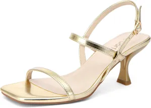 Women's Strappy Kitten Heel Sandals Square Open Toe Low Heel Buckle Ankle Strap Comfortable Fashion Wedding Party Dressy Shoes