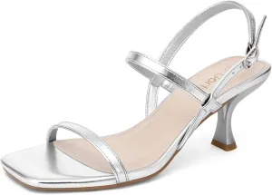 Women's Strappy Kitten Heel Sandals Square Open Toe Low Heel Buckle Ankle Strap Comfortable Fashion Wedding Party Dressy Shoes