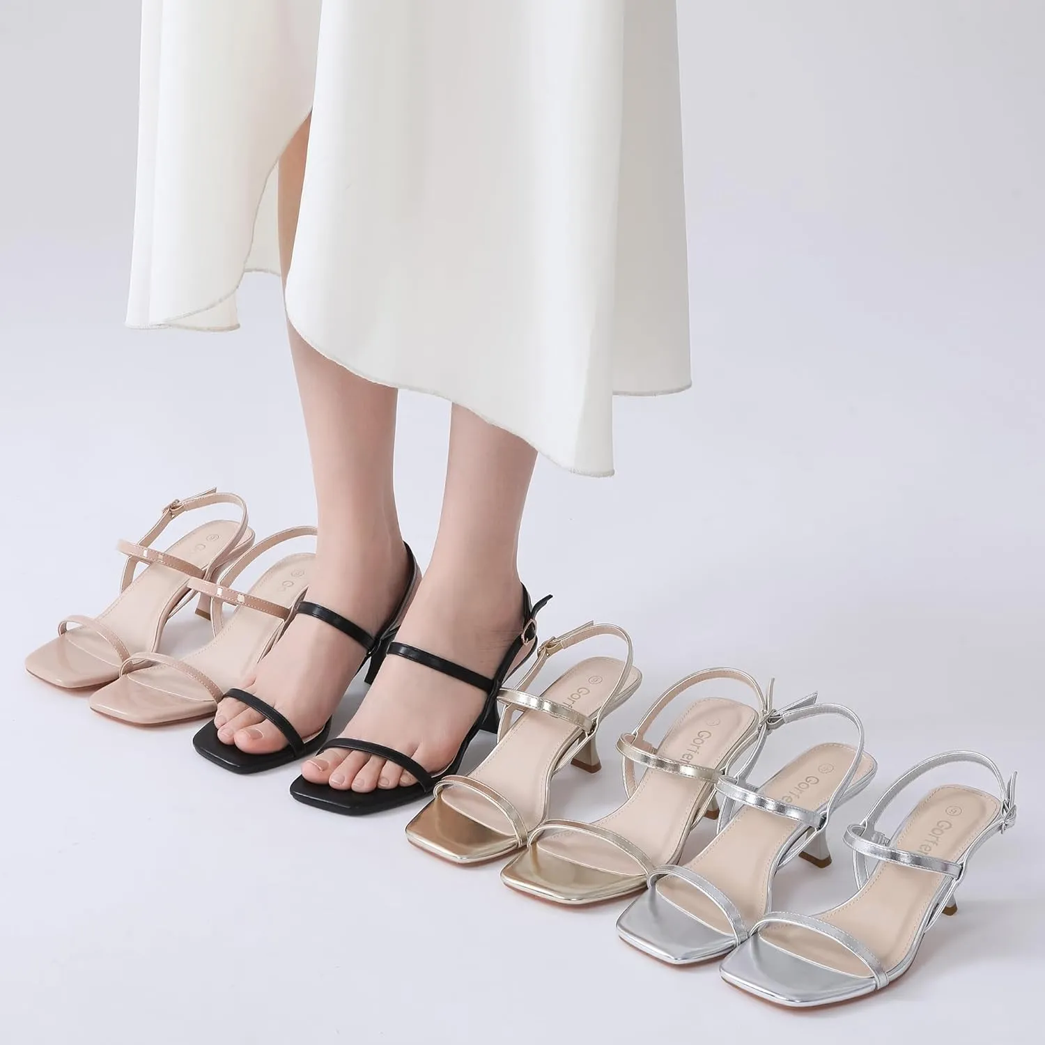 Women's Strappy Kitten Heel Sandals Square Open Toe Low Heel Buckle Ankle Strap Comfortable Fashion Wedding Party Dressy Shoes