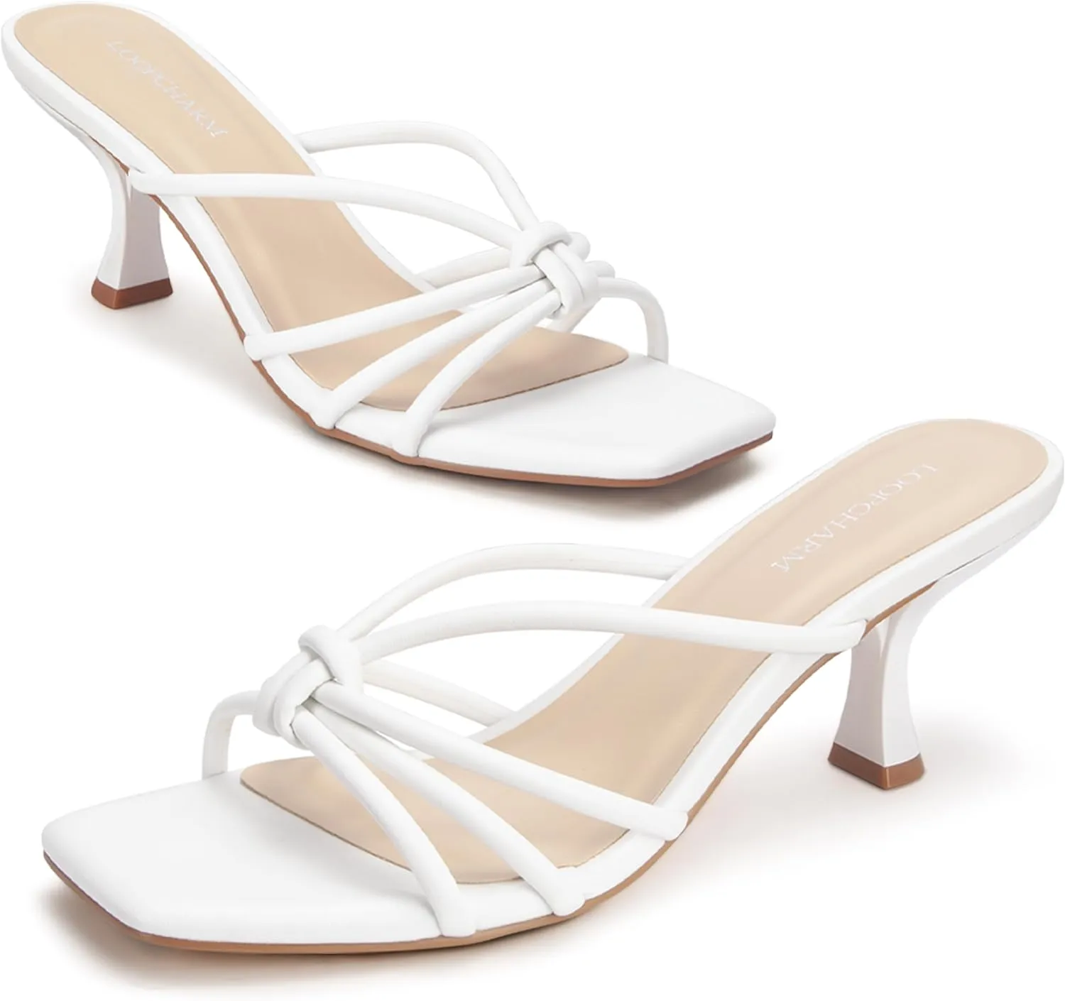 Women's Strappy Square Open Toe Kitten Heels Sandals Knotted Design Summer Fashion Slip On Mule Style