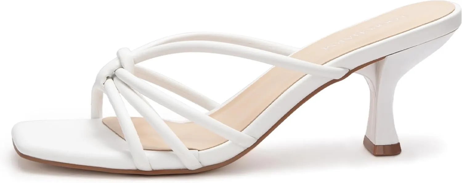 Women's Strappy Square Open Toe Kitten Heels Sandals Knotted Design Summer Fashion Slip On Mule Style