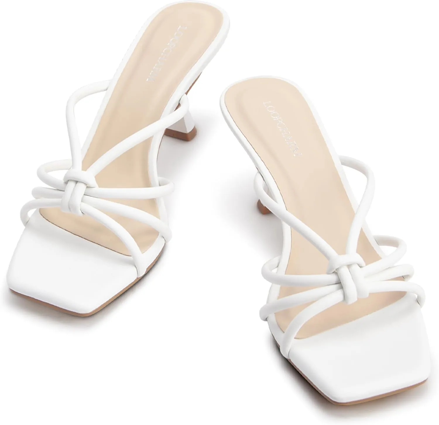 Women's Strappy Square Open Toe Kitten Heels Sandals Knotted Design Summer Fashion Slip On Mule Style