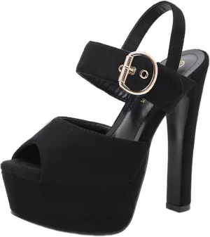 Women's Suede Ankle Strap Platform Heeled Sandals Fashion Sexy Open Toe Stiletto Dress Sandals Prom Wedding Evening Party High Heels