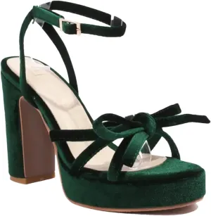 Women's Velvet Platform Sandals, Burgundy Ankle Wrap Thick Heel Party