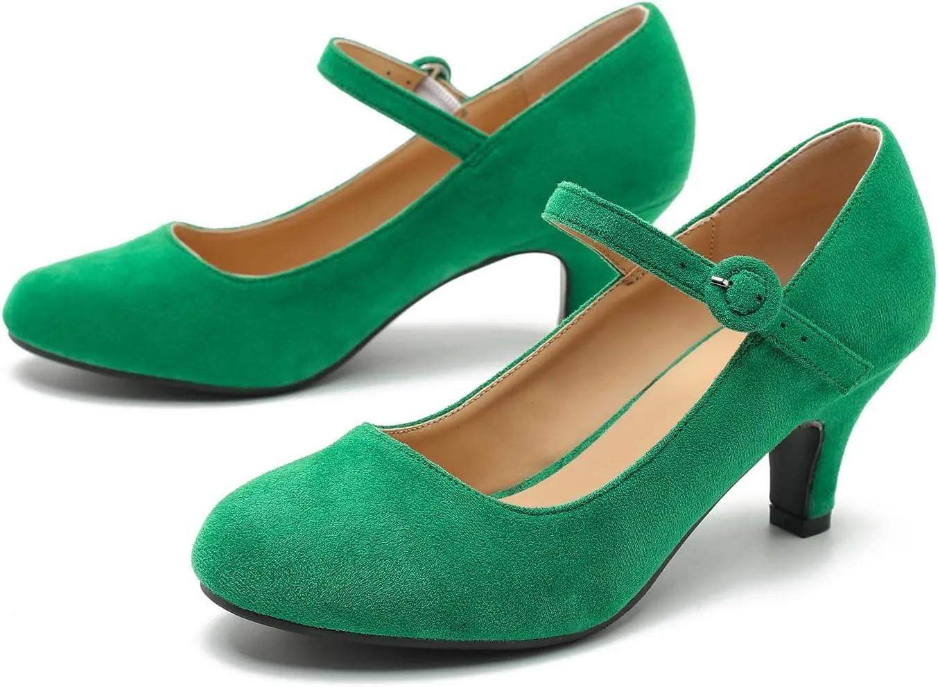 Women's Vintage Mary Jane Shoes Dress Comfortable Low Kitten Heels Ankle Strap Closed Round Toe Office Work Wedding Pumps