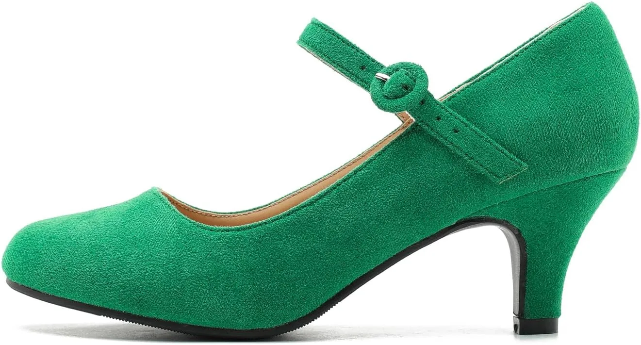 Women's Vintage Mary Jane Shoes Dress Comfortable Low Kitten Heels Ankle Strap Closed Round Toe Office Work Wedding Pumps