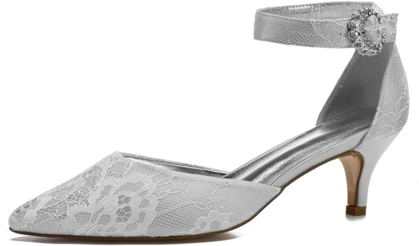 Women's Wedding Shoes, 7 cm Elegant lace Beaded Flowers Pointed Toe Stiletto Pumps, Wedding Party Evening Daily Dress Office Bridal Sandals