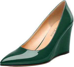 Womens Wedge Heel Pumps Shoes, Pointed Toe High Heel Dress Shoes for Women 3.3"