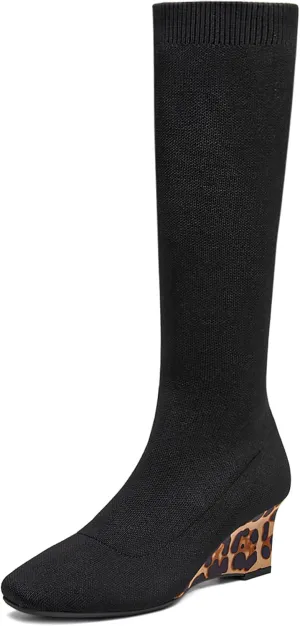 Women's Winter Boots Chunky Low Wedge Heel Pull-On Ankle Booties - Pointed Toe Comfortable Dress Boots for Women