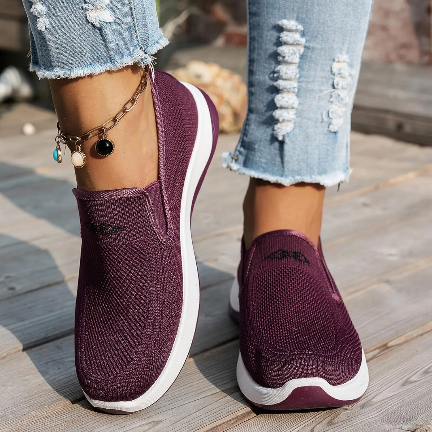 Women's Woven Orthopedic Breathable Soft Shoes Go Walk Slip on Shoes Diabetic Foam Shoes Hands Free Slip on Sneakers with Arch Support for Women